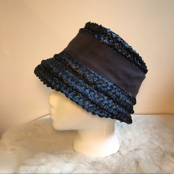 Vintage Black Raffia Woven Bucket Victorian Hat - Picture 3 of 8